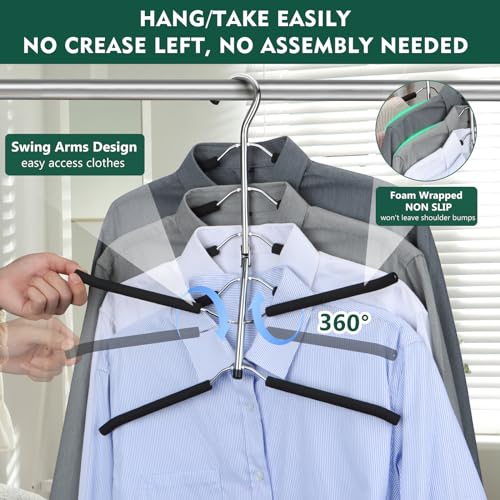 DOIOWN Space Saving 6 Tier Coat Hangers - Non Slip Foam Padded, Black Metal Sweater & T Shirt Hangers for Men & Women, 2 Pack Closet Organizers - color: Black