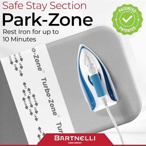 Bartnelli Ironing Board Cover and Pad, Made in Europe with New Patent Technology | 54x15 Iron Board Replacement Cover Featuring Park & Turbo Zone, Scorch Resistant 100% Cotton Thick Layered Top - color: Ultimate Gray