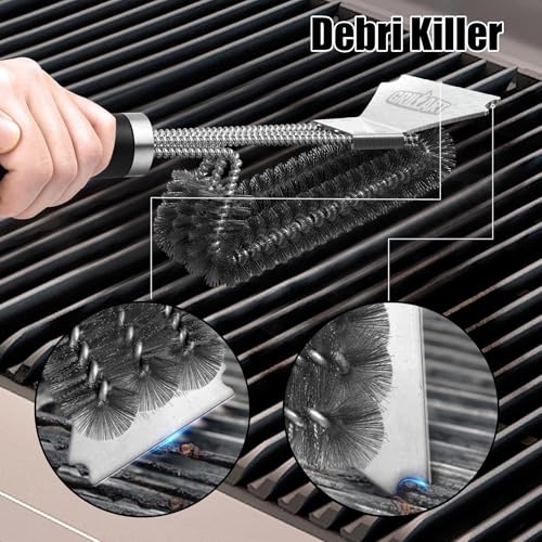 GRILLART Grill Brush and Scraper BBQ Brush for Grill, Safe 18" Stainless Steel Woven Wire 3 in 1 Bristles Grill Cleaning Brush, BR-4516 - size: 18 Inch