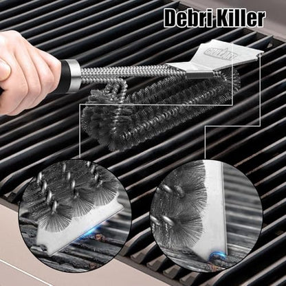 GRILLART Grill Brush and Scraper BBQ Brush for Grill, Safe 18" Stainless Steel Woven Wire 3 in 1 Bristles Grill Cleaning Brush, BR-4516 - size: 18 Inch