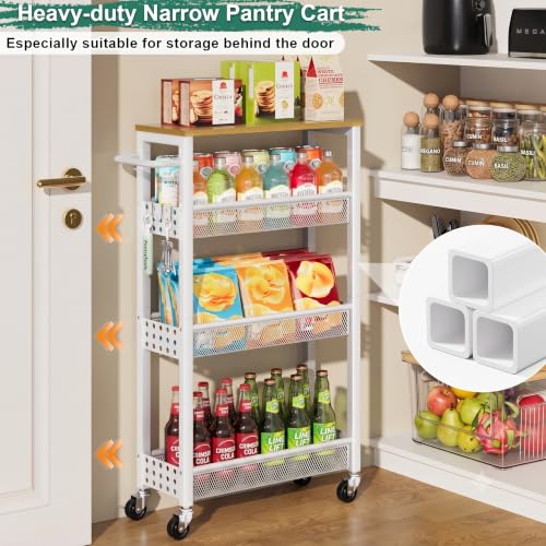 Laundry Room Slim Rolling Cart with Wheels for Between Washer and Dryer Gap - color: Light White, size: 7.1″ Wide