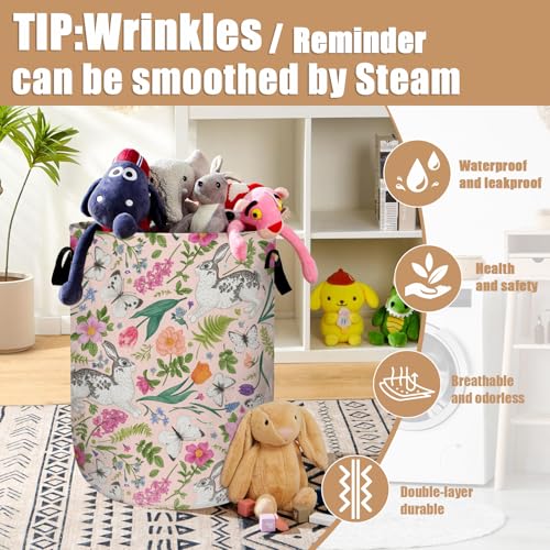 Bunny Rabbit Laundry Basket, Foldable Rabbit Flower Laundry Hamper Tote Bag Dirty Clothes Storage Bucket Organizer for Bathroom/Laundry/Bedroom 15.7"x19.6" - color: Cute Rabbit
