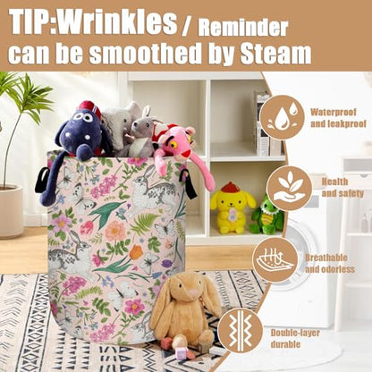 Bunny Rabbit Laundry Basket, Foldable Rabbit Flower Laundry Hamper Tote Bag Dirty Clothes Storage Bucket Organizer for Bathroom/Laundry/Bedroom 15.7"x19.6" - color: Cute Rabbit