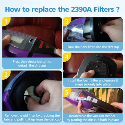 4 Pack 2284W 2390A Vacuum Filter for Bissell Pet Hair Eraser Hand Vacuum