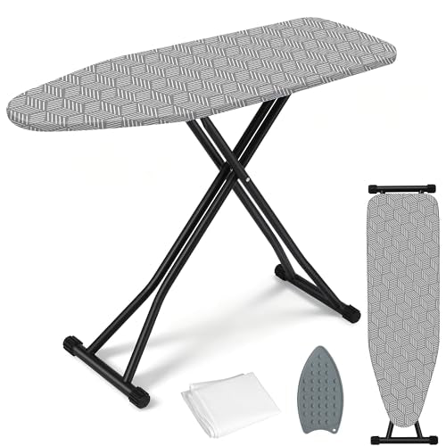 Ironing Board Adjustable Height Folding Ironing Board with Iron Pad, Heat-Resistant Cover, Thick Steel Tube Compact Iron Board (Grey) - color: Gray