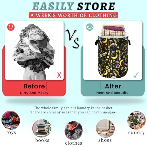 Cute Mushroom Print Laundry Basket Oxford Cloth Hamper 18.9x16.5Inch - color: Cute Mushrooms Floral Moon