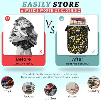 Cute Mushroom Print Laundry Basket Oxford Cloth Hamper 18.9x16.5Inch - color: Cute Mushrooms Floral Moon