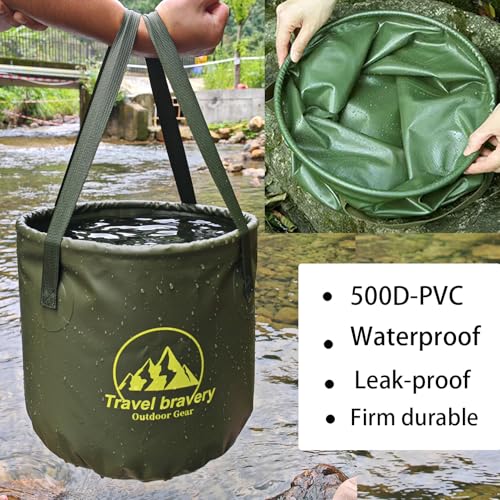 Collapsible Bucket，Folding Bucket，Suitable for Camping Fishing Hiking Gardening car Washing(ForestGreen, 10L)