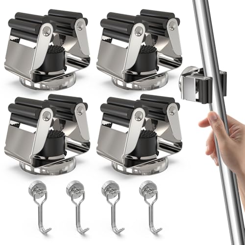 3-H 4 Pack Magnetic Broom Holder with 4 Pack Mini Magnetic Hooks,Silver - color: Silver, size: 4pc+4pc(42mm-Magnet)