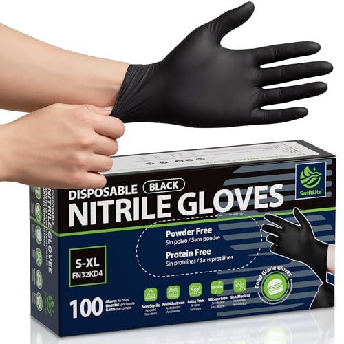 SWIFTLITE Nitrile Gloves Disposable Latex Free, Black - size: Large