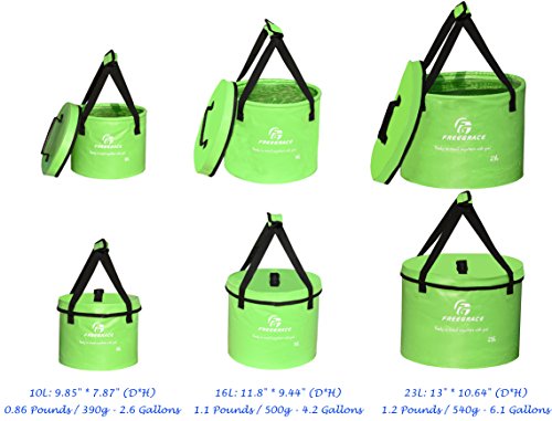 Freegrace Collapsible Water Bucket with Lid 10L Portable Camping Wash Basin - color: Green, size: 10L