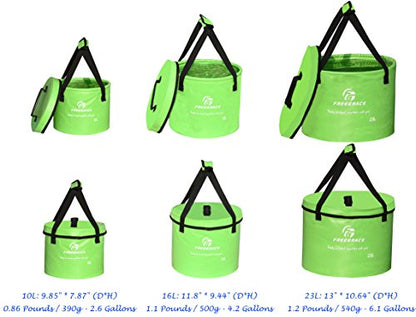 Freegrace Collapsible Water Bucket with Lid 23L Portable Camping Wash Basin - color: Green, size: 23L