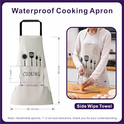 2 Pack Kitchen Apron for Women & Men, Waterproof Bib Aprons with 1 Pockets, Adjustable Bib Aprons for Cooking, Baking, BBQ, Household Cleaning