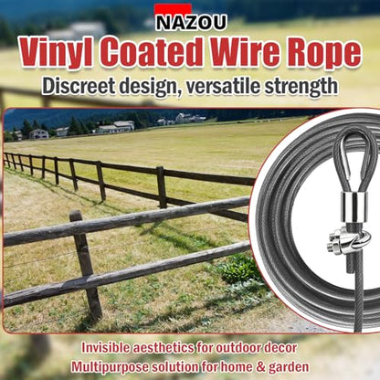 NAZOU 3/16 Inch Coated Steel Wire Rope, Hanging String Lights, Clotheslines - color: Gray, size: 50FT