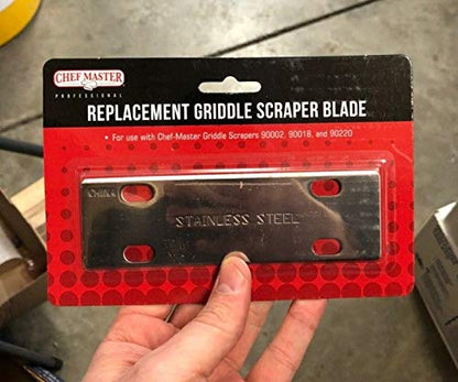 Replacement Blade for Chef Master Griddle Scraper - 5 1/2" Wide x 1.2mm Thick Stainless Steel Reversible Blade - Fits to Most Scrapers - Double Beveled Edge for Chrome Griddles - by FryOilSaver Co. - color: Replacement Blade
