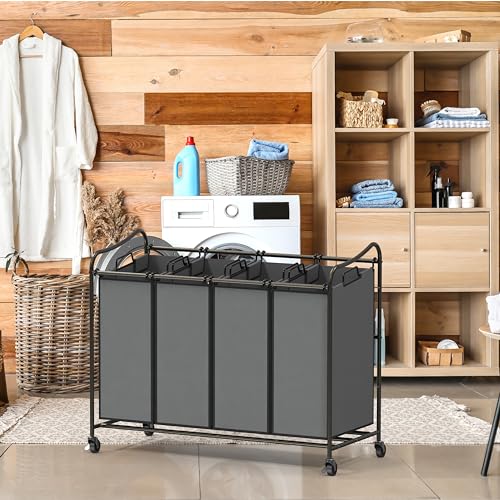 Simple Houseware 4-Bag Heavy Duty Laundry Sorter Rolling Cart, Dark Grey - color: Dark Grey