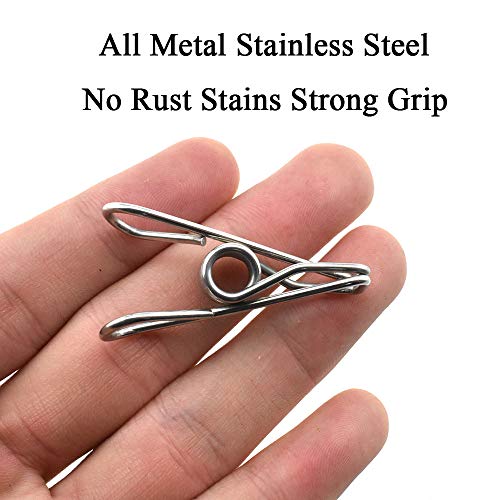 HAHIYO Clothespins Chip Clips All Metal Stainless Steel No Rust Stains Strong Grip in Heavy Wind 1.7 Inches 30 Pack Small Do Not Fall Apart Open Wide for Holding Clothes Snack Bag Clamps - size: 1.7 inch 30 Pack