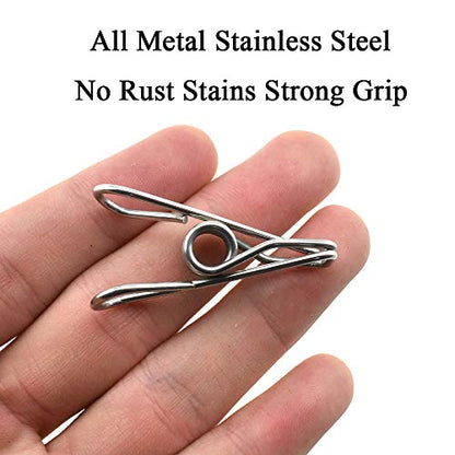 HAHIYO Clothespins Chip Clips All Metal Stainless Steel No Rust Stains Strong Grip in Heavy Wind 1.7 Inches 30 Pack Small Do Not Fall Apart Open Wide for Holding Clothes Snack Bag Clamps - size: 1.7 inch 30 Pack