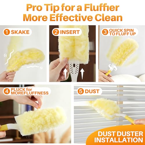 Heavy Duty Duster Refills for Swiffer Duster, 24 Count Yellow Refills with 1 Handle, Disposable Dusters for Cleaning Electronics, Furniture, Blinds - color: Yellow[handle]*1+yellow[refills(double-sided)]*24
