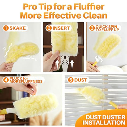 Heavy Duty Duster Refills for Swiffer Duster, 24 Count Yellow Refills with 1 Handle, Disposable Dusters for Cleaning Electronics, Furniture, Blinds - color: Yellow[handle]*1+yellow[refills(double-sided)]*24