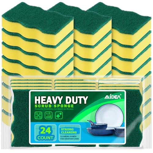 AIDEA Sponges Kitchen, 24 PK Heavy Duty Dish Sponges Kitchen, Scrub Sponges - size: 24 Count, style: Yellow-Wave Shape