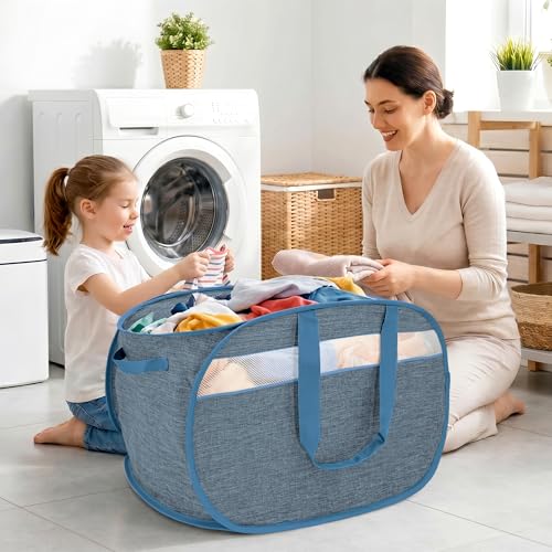 100L Collapsible Laundry Baskets, Foldable Dual Handles Laundry Hamper Blue - color: 100L Blue