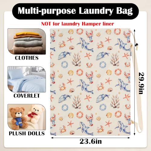 Canvas Laundry Bag with Shoulder Strap & Drawstring,23"W x 29"H Ocean Life - color: Ocean Wanderer
