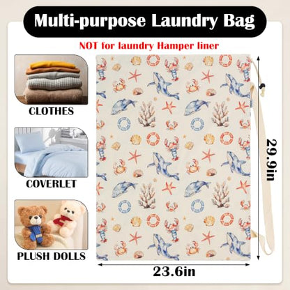 Canvas Laundry Bag with Shoulder Strap & Drawstring,23"W x 29"H Ocean Life - color: Ocean Wanderer