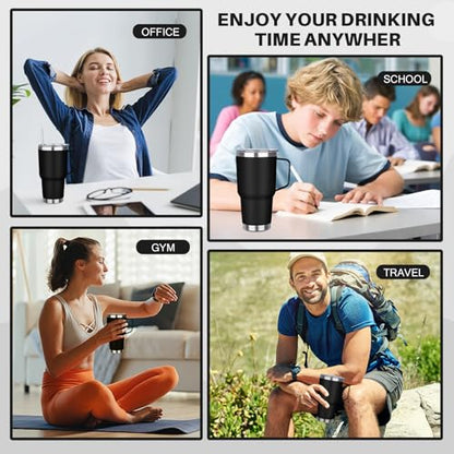 30 oz Stainless Steel Insulated Tumbler with Handle, Lid and Straw, Double Wall Vacuum Insulated Coffee Mug Tumbler, Insulated Coffee Thermal Cup for Cold and Hot (Black) - color: Black, size: 30 Ounces