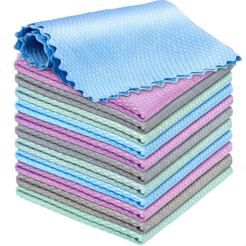Niveaya 12 Pack Reusable Fish Scale Cloth, Microfiber Glass Cleaning Cloth - color: Color Shipped Randomly