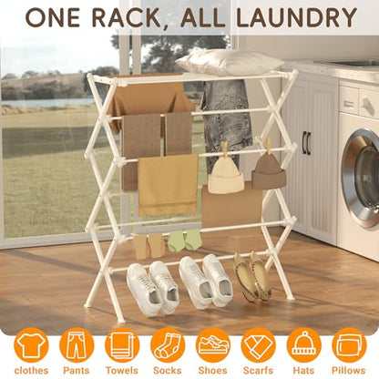 Foldable Clothes Drying Rack, Reinforced Joints, White - color: White, size: 29"W x 12"D x 35.5"H
