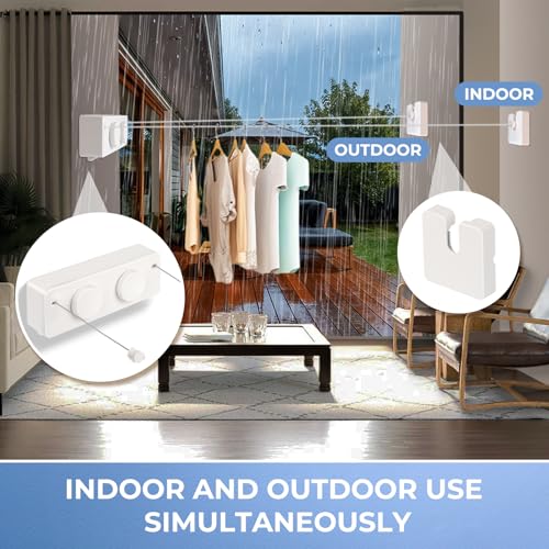 Retractable Clothesline Indoor Outside Heavy-Duty, Upgrade 304 Double Stainless Steel Shower Room Clothes line, Fit Rv Balcony Courtyards Indoor Drying Rack Clothesline, 13.8ft - style: white