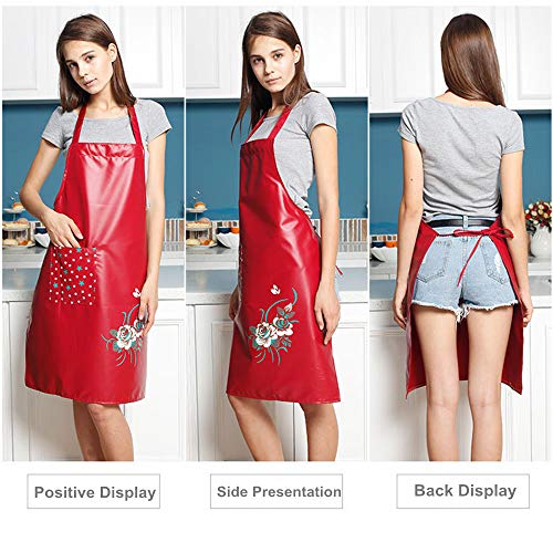 PU Kitchen Oil and Waterproof Aprons for Women with Pocket for Cooking Washing - color: Coffee