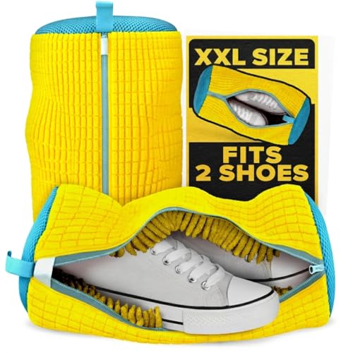 2 Pcs Reusable Shoe Washing Machine Bag, XXL with Zipper, Yellow - color: Yellow