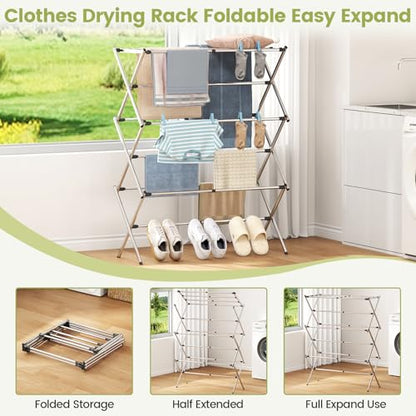 APEXCHASER Stainless Steel Clothes Drying Rack, 45.28" H × 14.57" D - color: Silver, size: Large