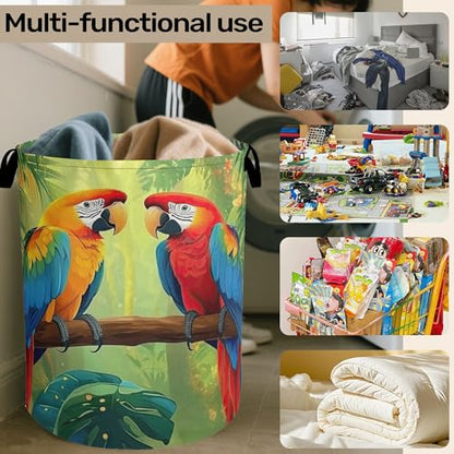 Tropical Parrot Foldable Laundry Hamper - Waterproof Fabric Storage Basket with Handles, Clothes Hampers for Laundry,Bedroom,Dorm - color: Tropical Parrot