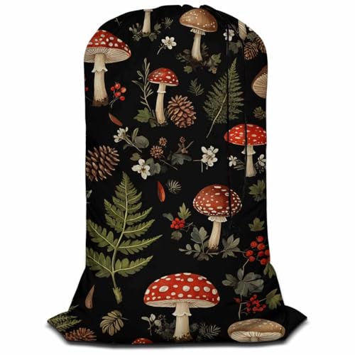 Swono Mushrooms Laundry Bag Drawstring Closure Fall Jungle Theme Floral Cherry Exotic Botanical Plant Heavy Duty Laundry Portable for College Dorm Room Essentials for Travel Camp - color: Mushrooms