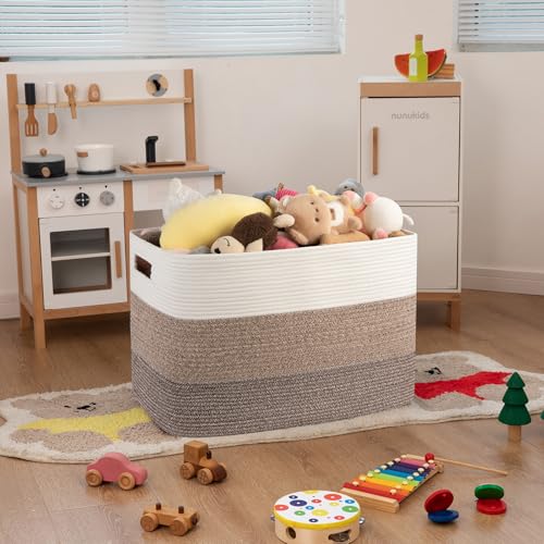 OIAHOMY Blanket Basket Laundry Basket Dog Toy Basket 108L Dark Brown - color: Gradient Dark Brown, size: 25”x16”x16”
