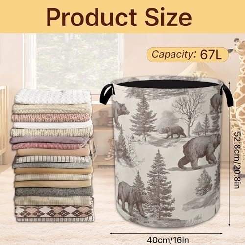 Retro Bear Collapsible Laundry Basket,Forest Waterproof Oxford Cloth Hamper with Handles,Portable Storage Organizer for Laundry Room Bedroom - color: Retro Bear,Forest