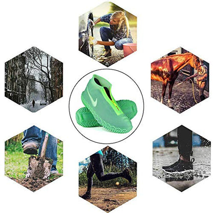 Shiwely Waterproof Shoe Covers, Silicone Reusable Shoe Cover Non-slip Durable Zipper Elastic Rain Cover Protection for Men Women (M (Women 5-7, Men 5-6), Green) - color: Green, size: M (Women 5-7, Men 5-6)