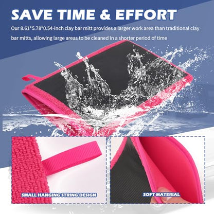2PCS Car Clay Mitt Auto Detailing,Soft Clay Bar Mitt for Cleaning Car Surfaces,Anti-Scratch Clays Mitts for Cars Detailings to Replace Traditional Clays Bar Cars Accessories (Hot Pink) - color: Hot Pink/2pcs