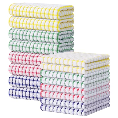 Kitinjoy Cotton 16 Pack Kitchen Towels and Dishcloths Sets, Mixed Color - color: Mixed Color, size: 16-Piece Set