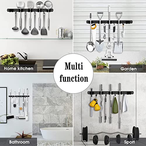 2 Pack Black Broom Holder Wall Mount, 5 Racks 4 Hooks Mop and Broom Holder - color: 5 Racks & 4 Hooks (Black) - 2 Pack
