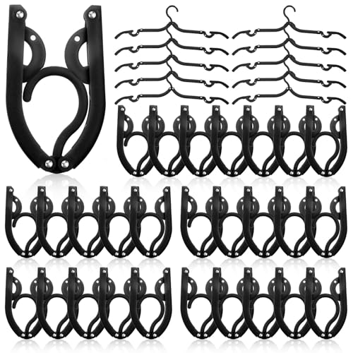 Sieral 40 Pcs Foldable Travel Hangers Plastic Portable Folding Clothes Hangers Cruise Ship Essentials for Travel Cruises Suitcase Dormitory School Hotel Women Laundry Coat Bag Drying(Black) - color: Black