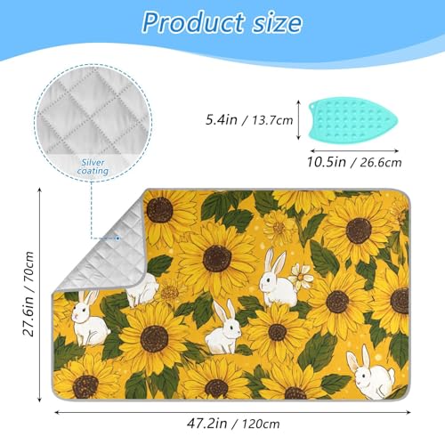 Ironing Mat Portable Ironing Pad Ironing Blanket for Table Top Heat Resistance Double-Side Using Travel Large 47.2 x 27.6 Inch Foldable Lightweight Autumn Sunflower and Cute Rabbit - color: Autumn Sunflower and Cute Rabbit