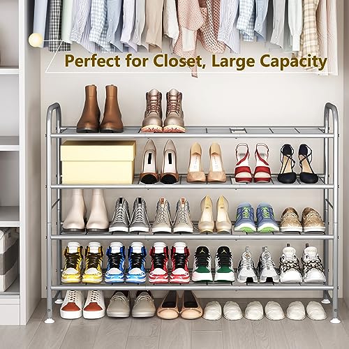 LINZINAR 4 Tier Long Shoe Rack for Closet Metal Shoe Organizer for Entryway - color: Grey, size: 4-Tier