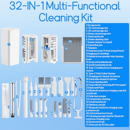 32-in-1 Keyboard Cleaning Kit iPhone Charging Port Speaker Cleaner - color: White