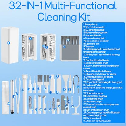 32-in-1 Keyboard Cleaning Kit iPhone Charging Port Speaker Cleaner - color: White