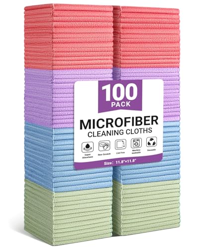 SIFANGKE Microfiber Cleaning Cloth, 100 Pack Assorted Color Cleaning Rags for Housekeeping, Colorful Reusable Microfiber Towels for Car, Kitchen, Bathroom and Household Cleaning Supplies, 11.8"X11.8" - color: A.multicolor, size: 1 Count (Pack of 100)