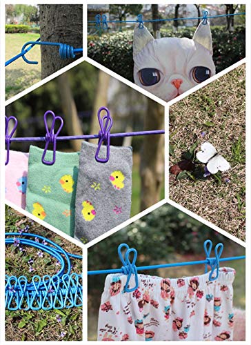 AKOAK 1 Pack Multi-Function Outdoor Home Clothesline Travel Portable Windproof Non-Slip Drying Rope 12 Clip (Blue) - color: Blue